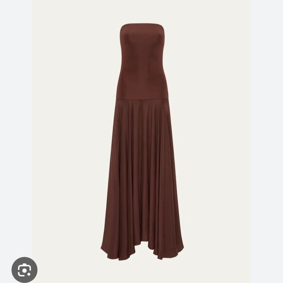 ESSE STUDIOS brown Illi strap-less drop waist silk dress, UK 6, US XS - Picture 2 of 7